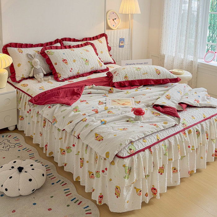 91家纺网 家纺一手货源 找家纺 铠畅家纺 2026新款泡芙纱水洗棉夏被四件套 同梦圆舞曲