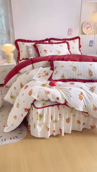 91家纺网 家纺一手货源 找家纺 铠畅家纺 2026新款泡芙纱水洗棉夏被四件套 同梦圆舞曲