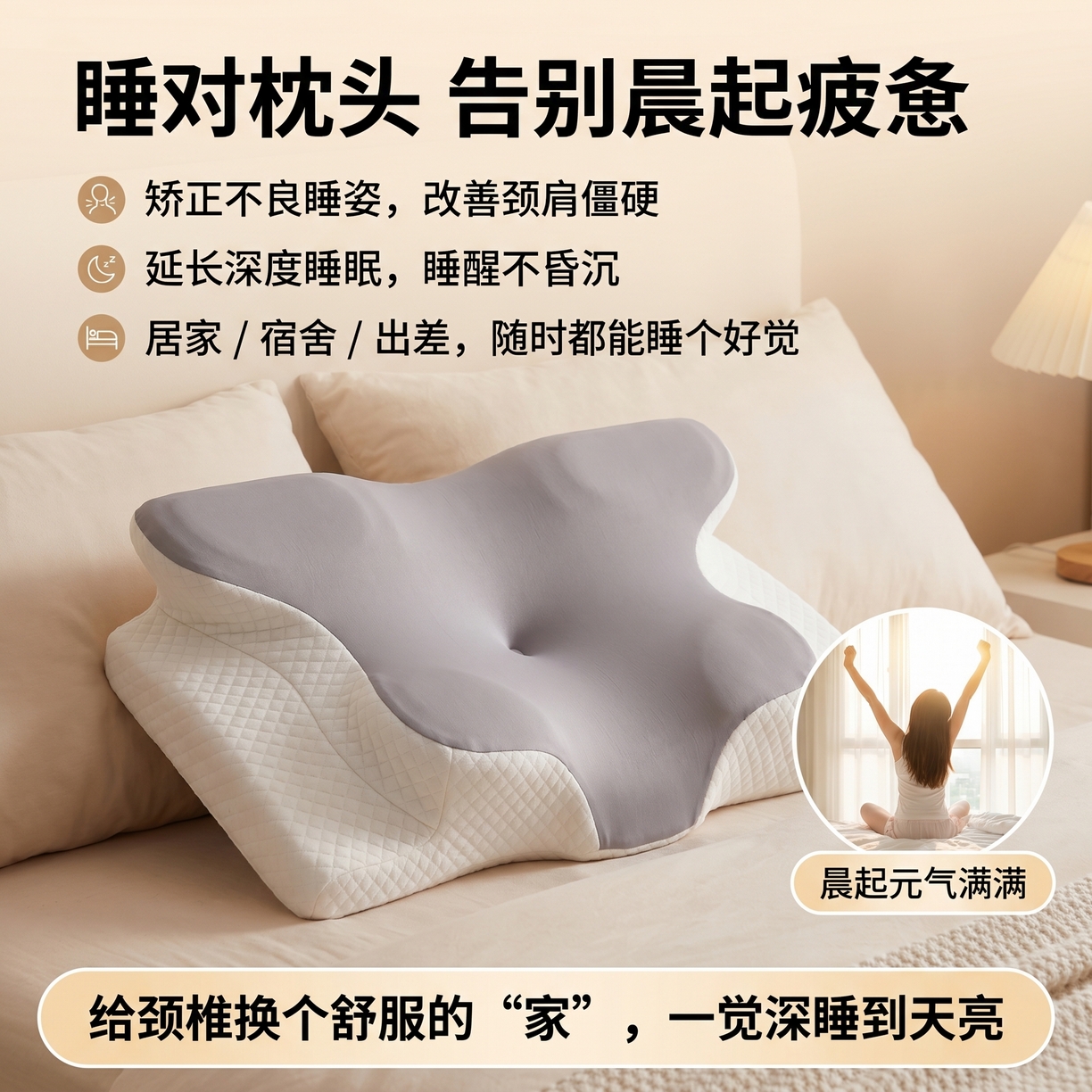 91家纺网 家纺一手货源 找家纺 （总）熙朵梦家纺 2026新款跨境支撑性牛角枕飞机枕碟形枕枕头慢回弹枕芯