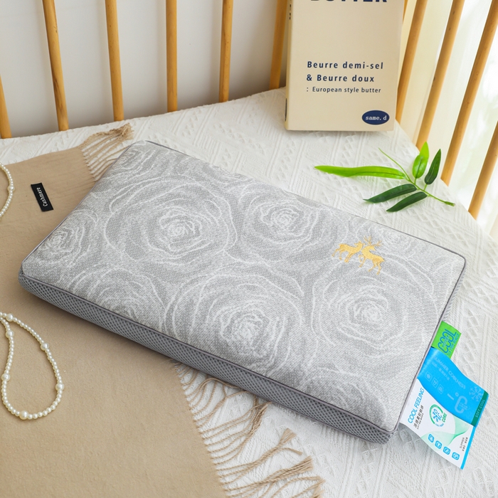 仁宇枕业 2026新款新品 透气款夏凉凉感丝荞麦枕头枕芯 透气玫瑰花夏凉枕-双边款灰色