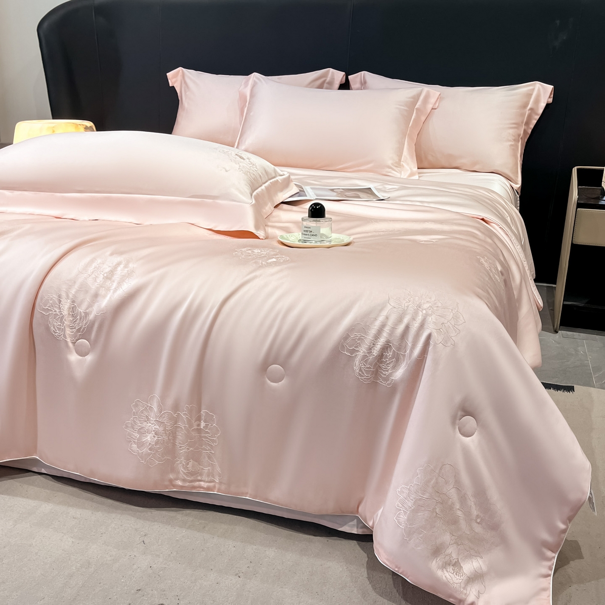 新方向 2026新款提花A类20%蚕丝天丝棉夏被四件套-花影风格二 花影-山茶粉