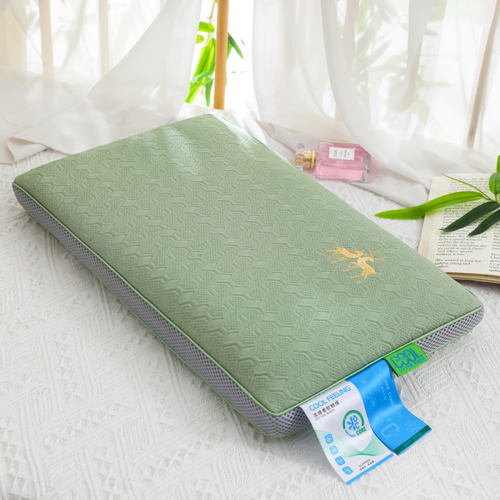 仁宇枕业 2026新款新品 透气款夏凉凉感丝荞麦枕头枕芯 透气小鹿夏凉荞麦枕-双边款绿色