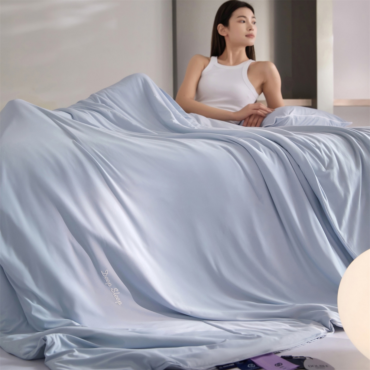 91家纺网 家纺一手货源 找家纺 头等舱 2026新款锦氨凉感&针织（优可丝）30%醋酯纤维双感夏被 静水蓝