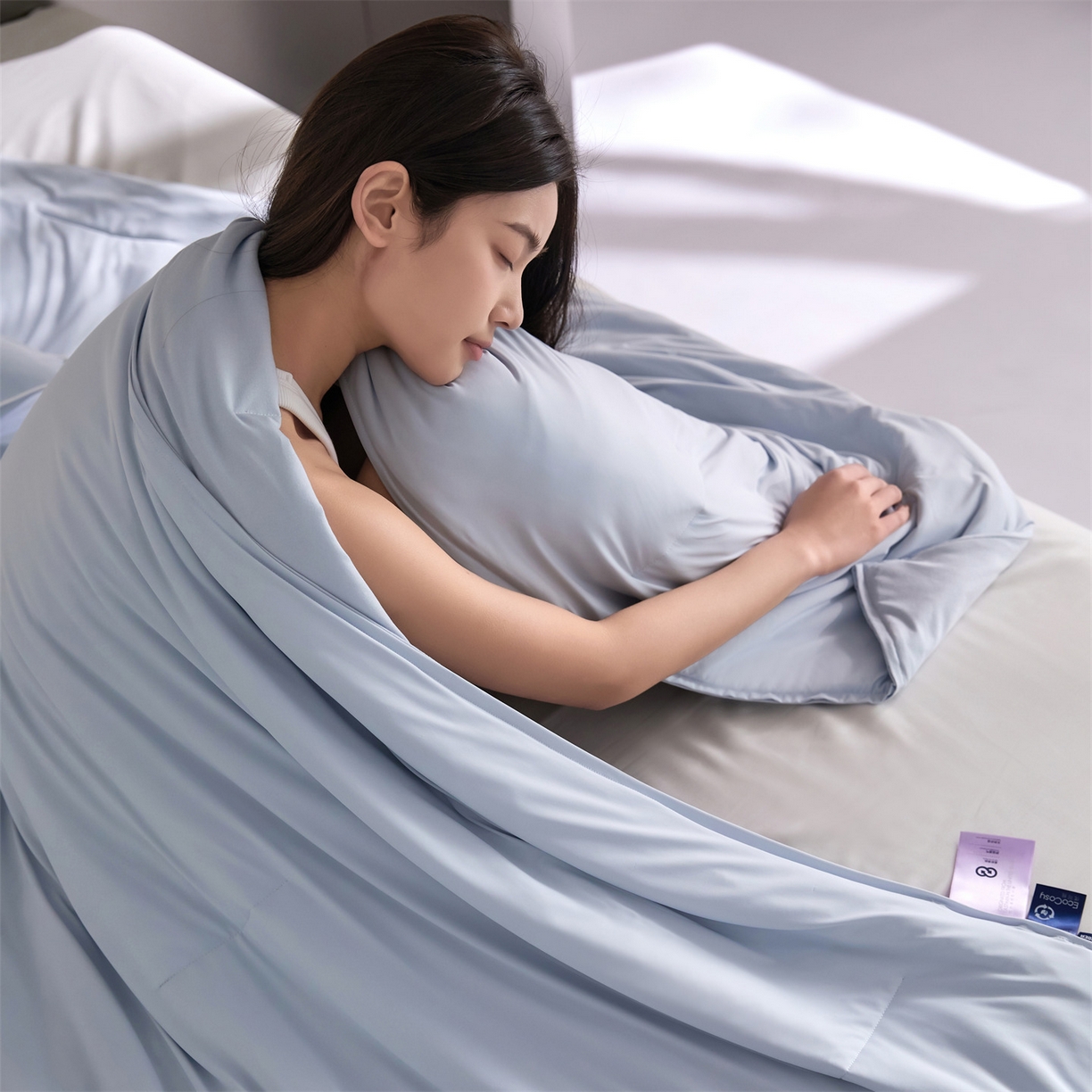 91家纺网 家纺一手货源 找家纺 头等舱 2026新款锦氨凉感&针织（优可丝）30%醋酯纤维双感夏被 静水蓝