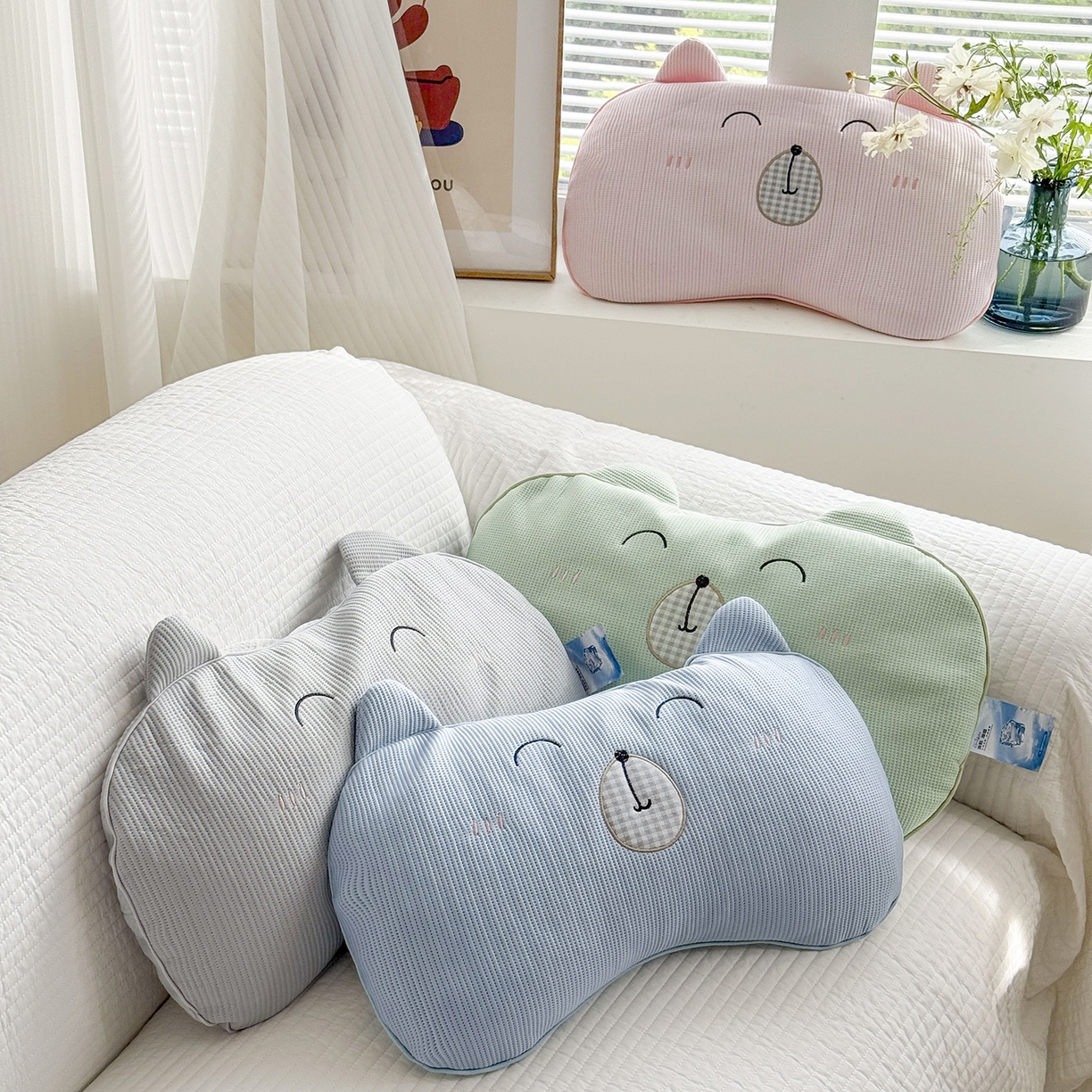 91家纺网 家纺一手货源 找家纺 （总）蔻眠 凉感丝开心熊荞麦护颈枕夏季凉豆豆儿童枕芯学生枕头