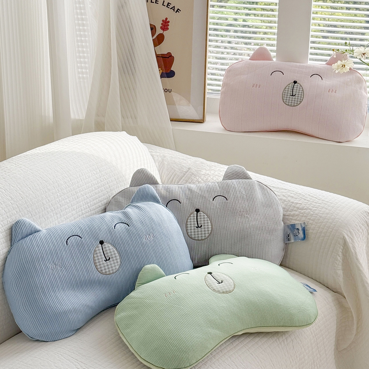 91家纺网 家纺一手货源 找家纺 （总）蔻眠 凉感丝开心熊荞麦护颈枕夏季凉豆豆儿童枕芯学生枕头