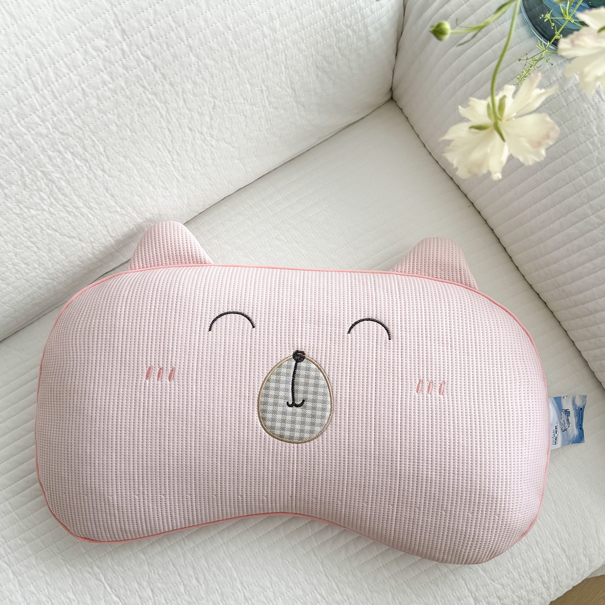 蔻眠 凉感丝开心熊荞麦护颈枕夏季凉豆豆儿童枕芯学生枕头 开心熊-粉色