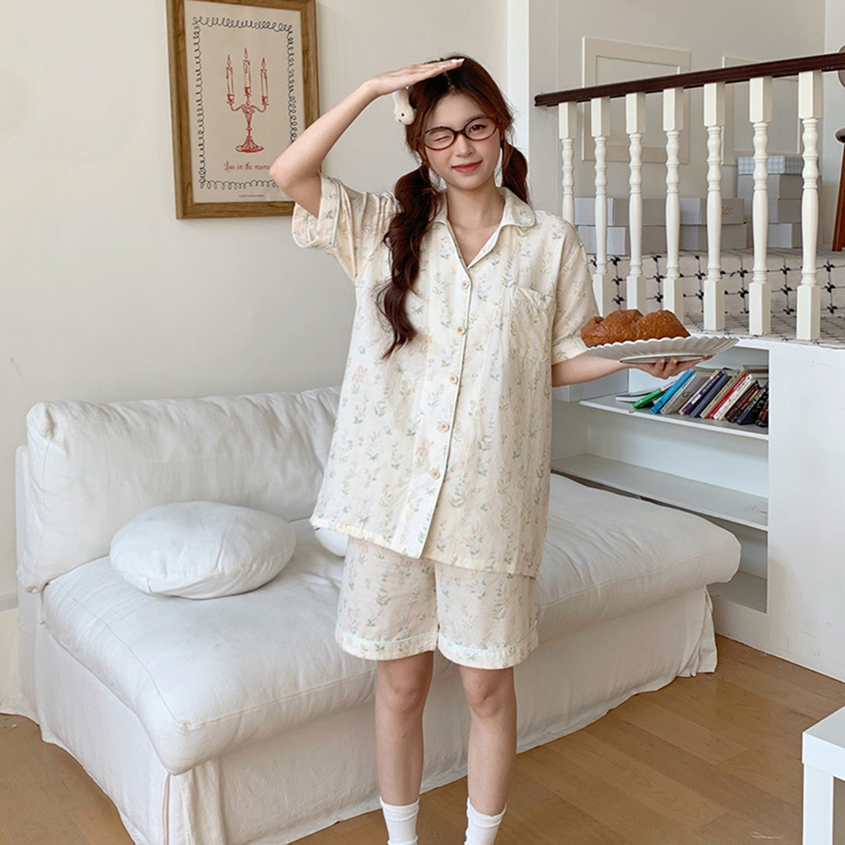 91家纺网 家纺一手货源 找家纺 爱思佳 2026新款全棉纯棉双层纱短袖睡衣系列 伴夏