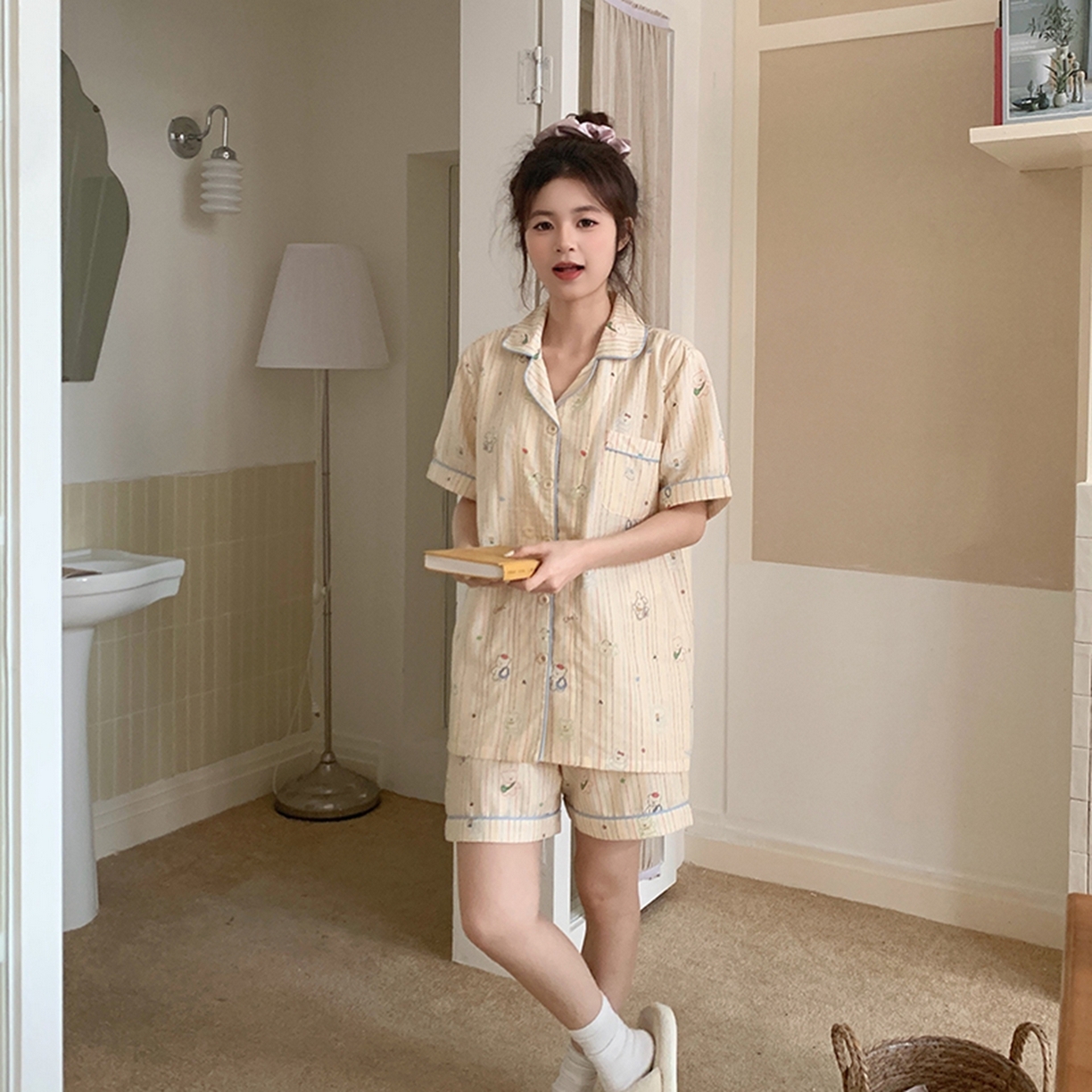 91家纺网 家纺一手货源 找家纺 爱思佳 2026新款全棉纯棉双层纱短袖睡衣系列 嘟嘟熊