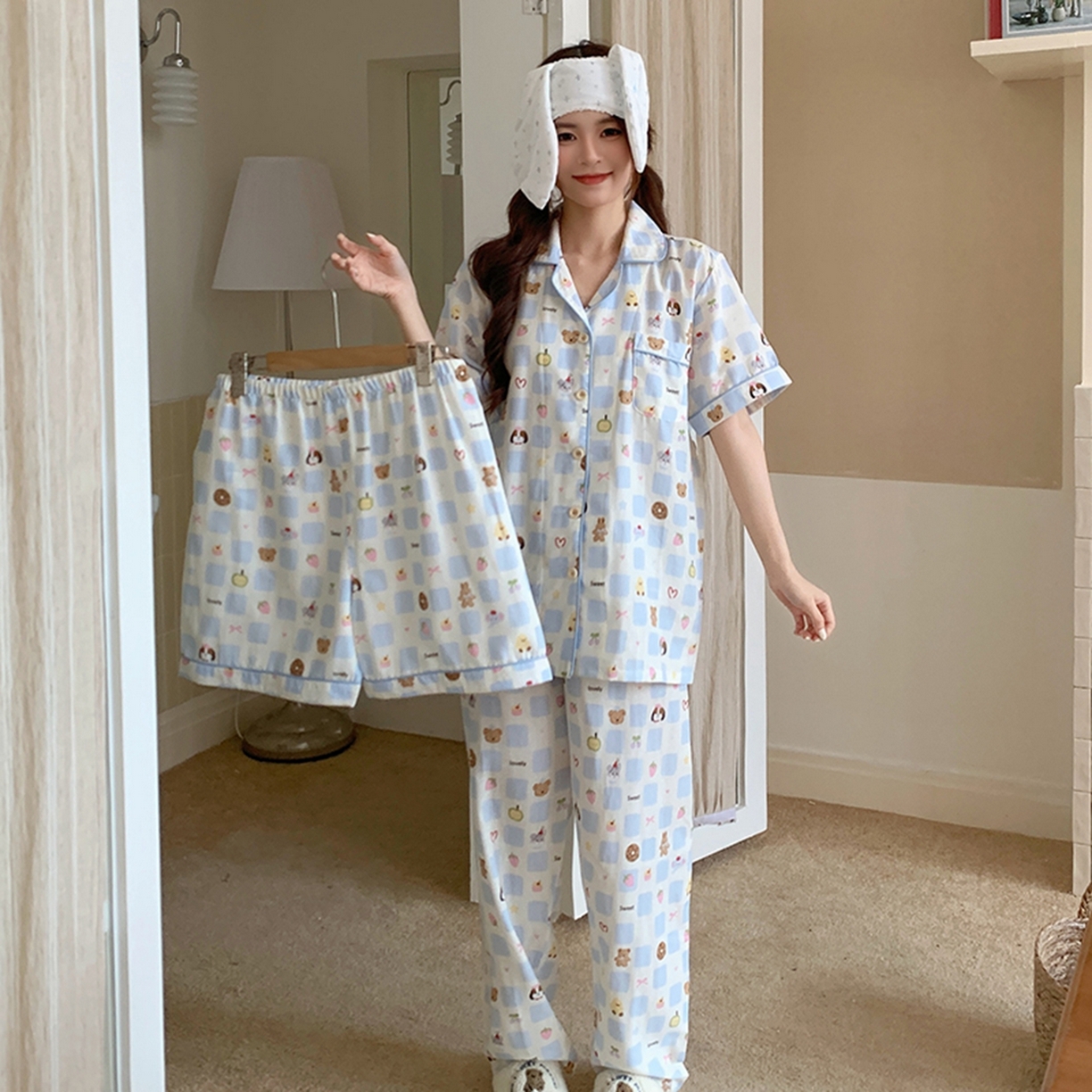 91家纺网 家纺一手货源 找家纺 爱思佳 2026新款全棉纯棉双层纱短袖睡衣系列 消消乐