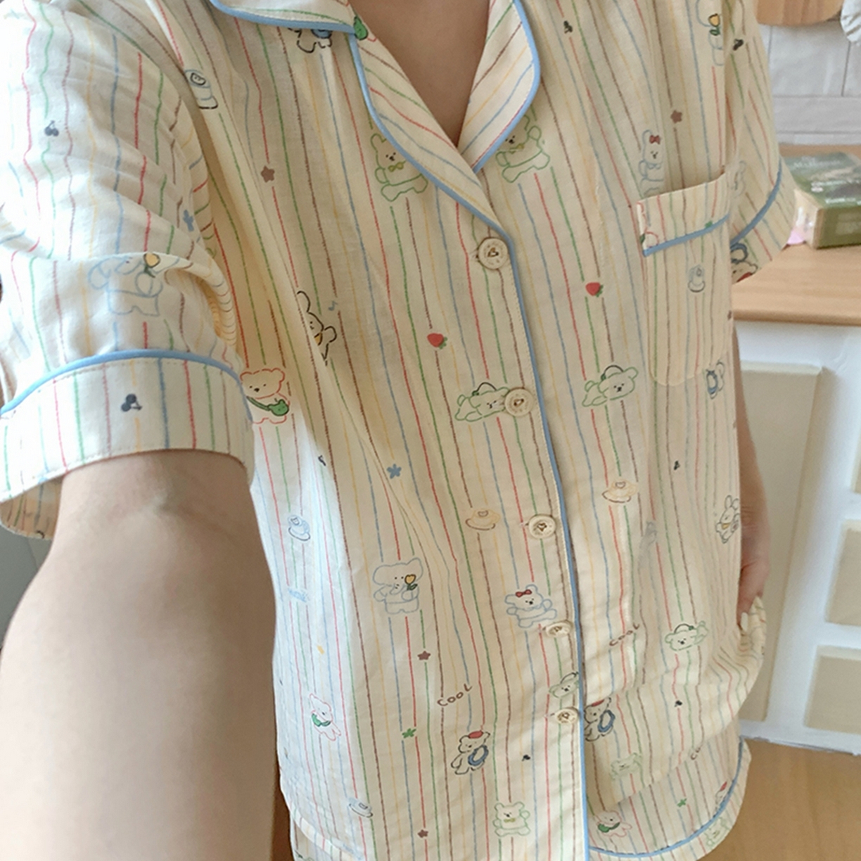 91家纺网 家纺一手货源 找家纺 爱思佳 2026新款全棉纯棉双层纱短袖睡衣系列 嘟嘟熊