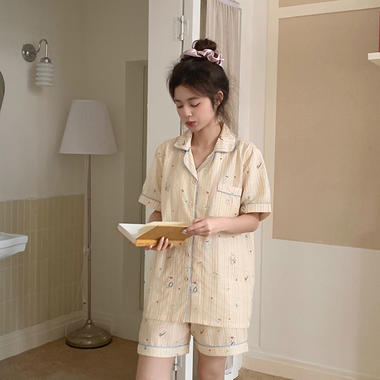 91家纺网 家纺一手货源 找家纺 爱思佳 2026新款全棉纯棉双层纱短袖睡衣系列 嘟嘟熊