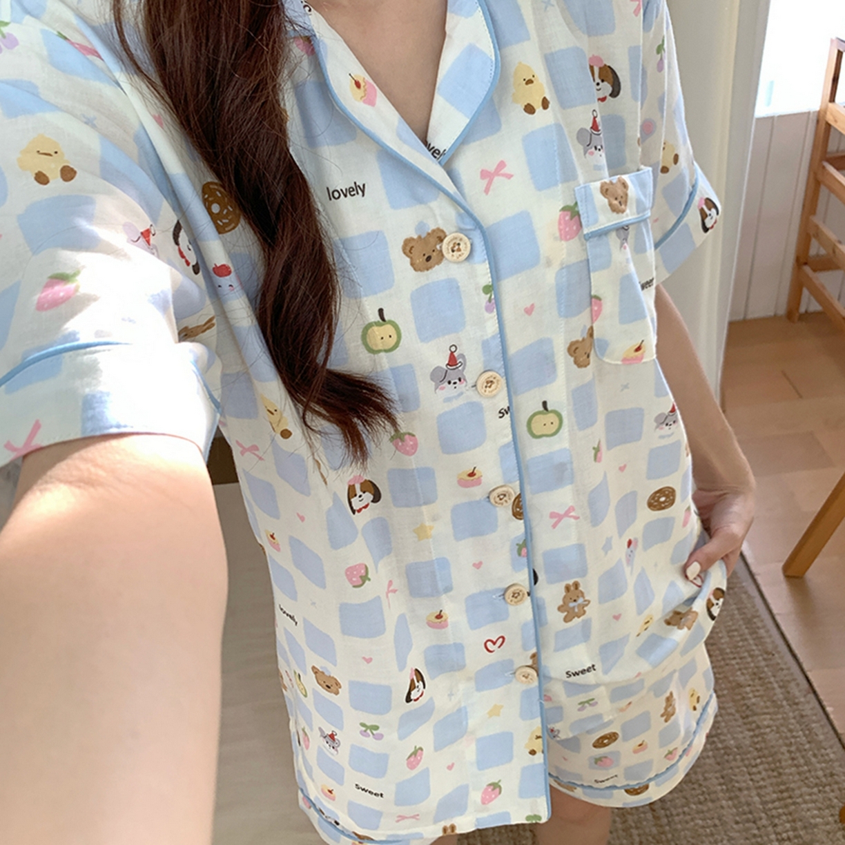 91家纺网 家纺一手货源 找家纺 爱思佳 2026新款全棉纯棉双层纱短袖睡衣系列 消消乐