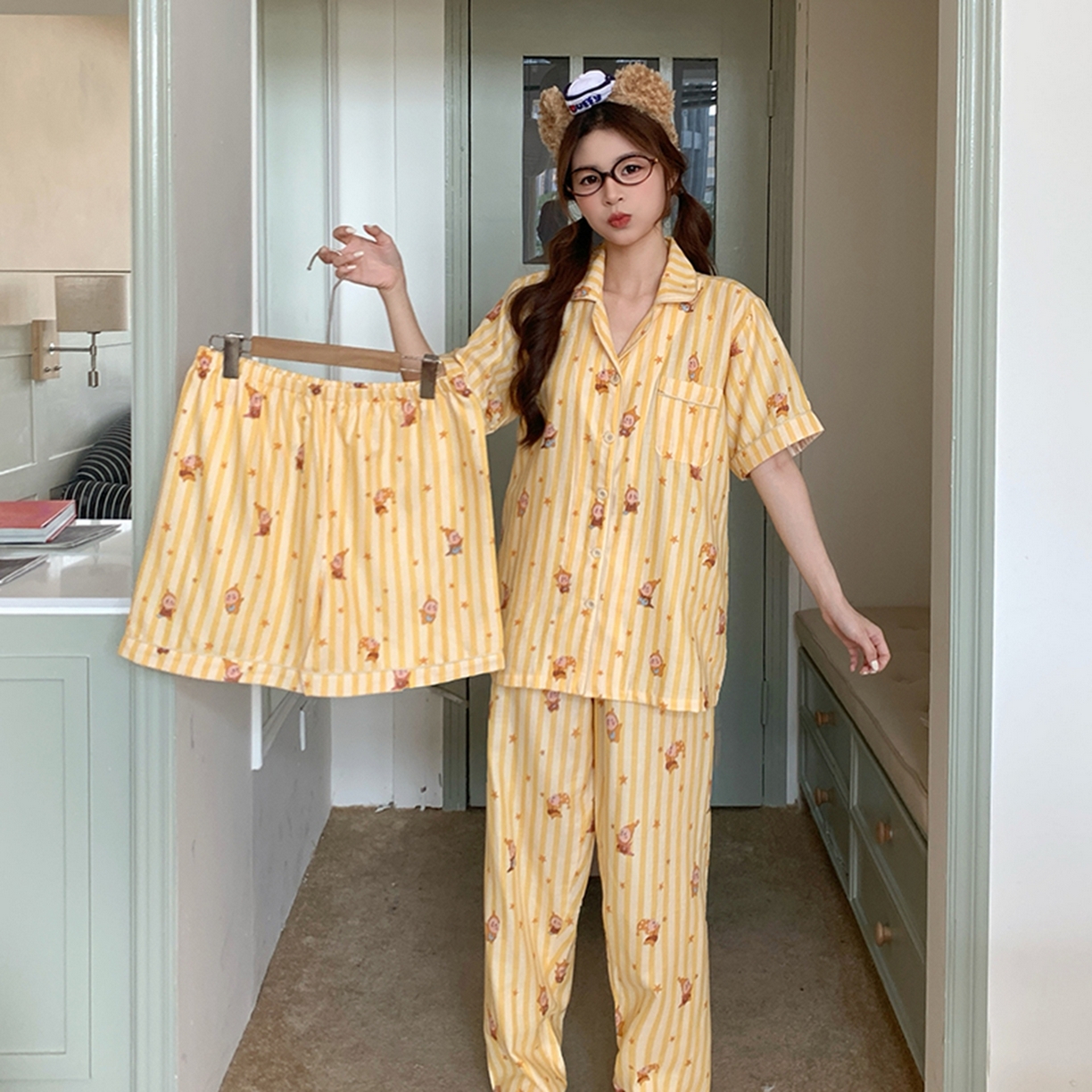 91家纺网 家纺一手货源 找家纺 爱思佳 2026新款全棉纯棉双层纱短袖睡衣系列 萌星