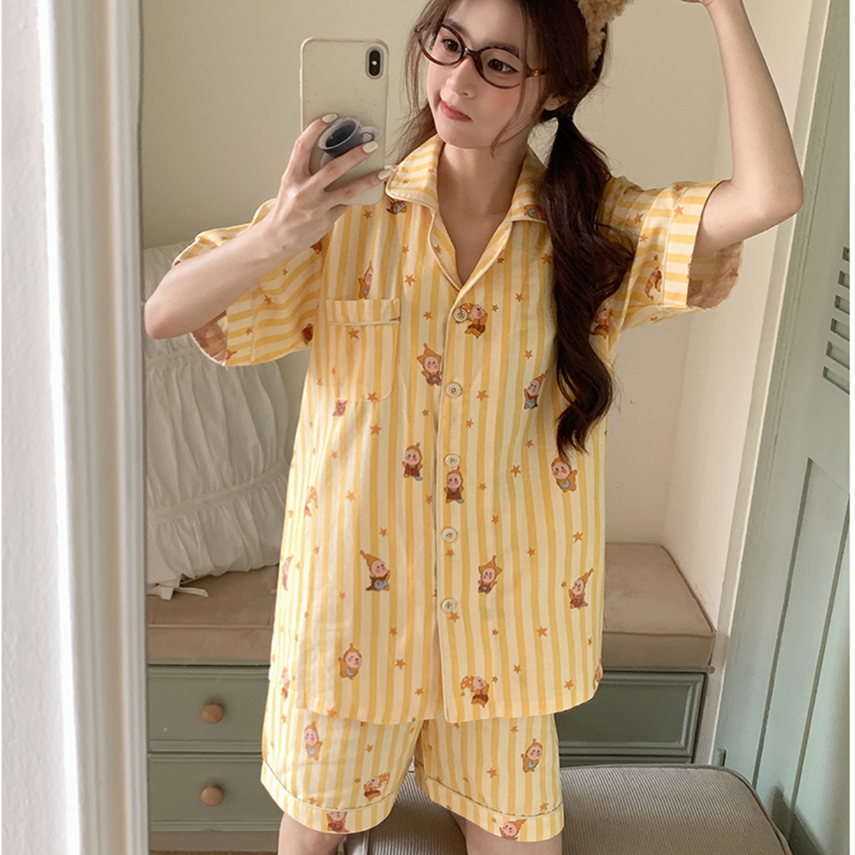 91家纺网 家纺一手货源 找家纺 爱思佳 2026新款全棉纯棉双层纱短袖睡衣系列 萌星