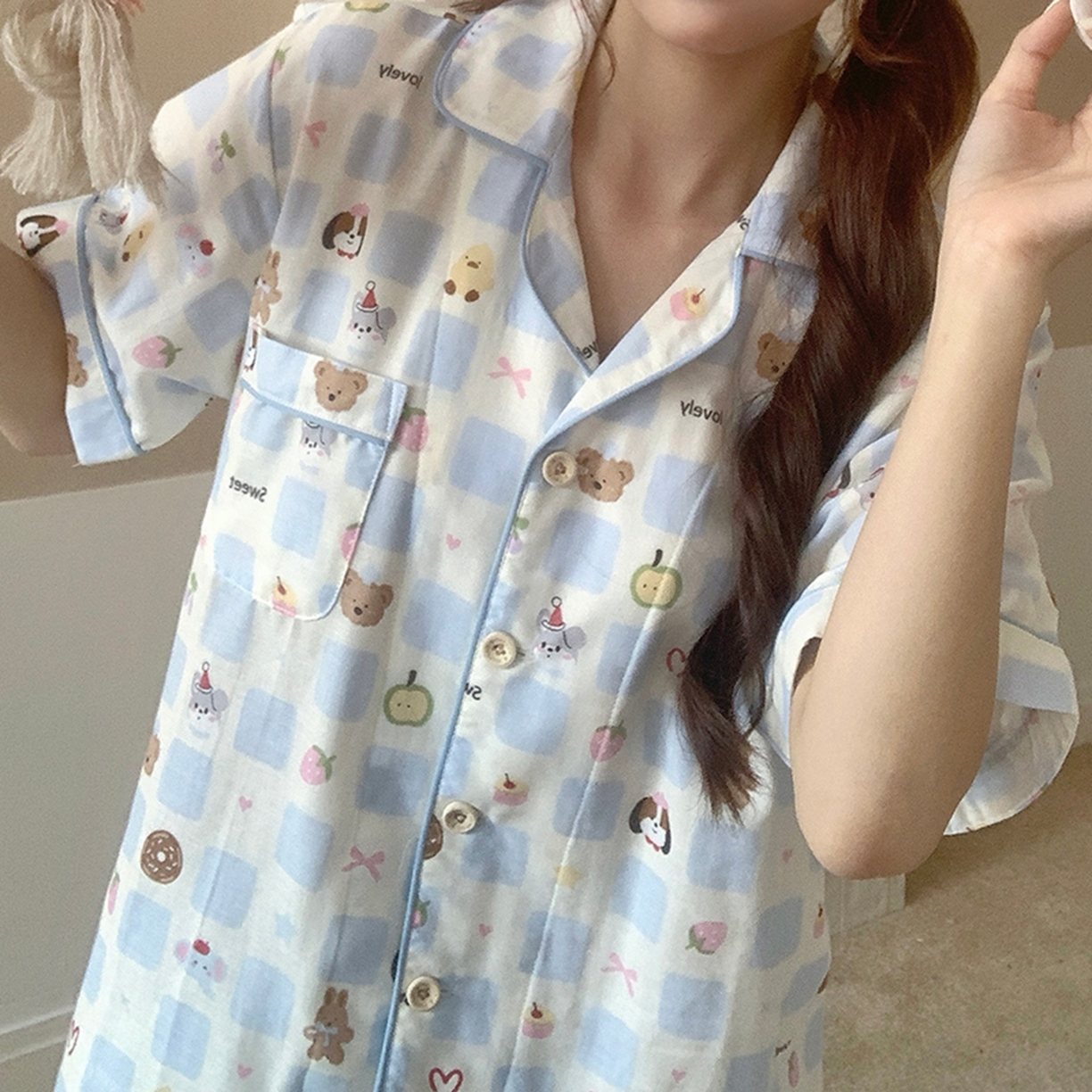 91家纺网 家纺一手货源 找家纺 爱思佳 2026新款全棉纯棉双层纱短袖睡衣系列 消消乐