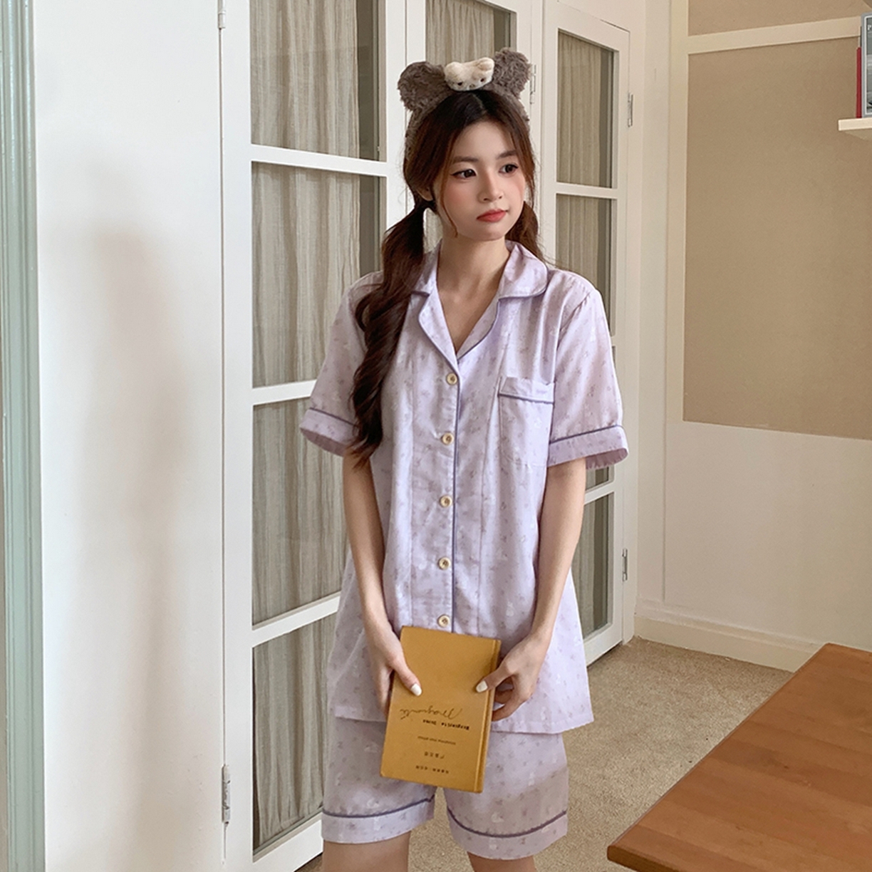 91家纺网 家纺一手货源 找家纺 爱思佳 2026新款全棉纯棉双层纱短袖睡衣系列 紫小兔