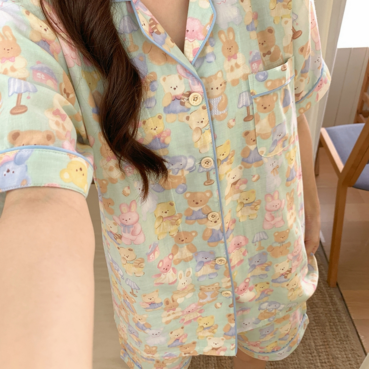 91家纺网 家纺一手货源 找家纺 爱思佳 2026新款全棉纯棉双层纱短袖睡衣系列 熊熊乐园