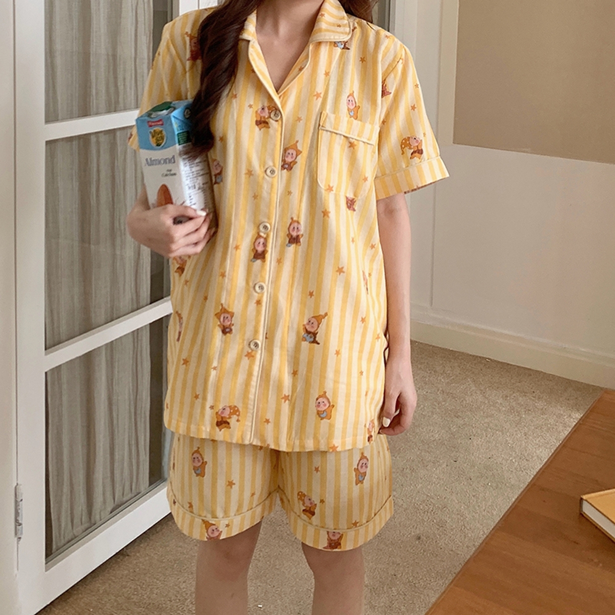 91家纺网 家纺一手货源 找家纺 爱思佳 2026新款全棉纯棉双层纱短袖睡衣系列 萌星