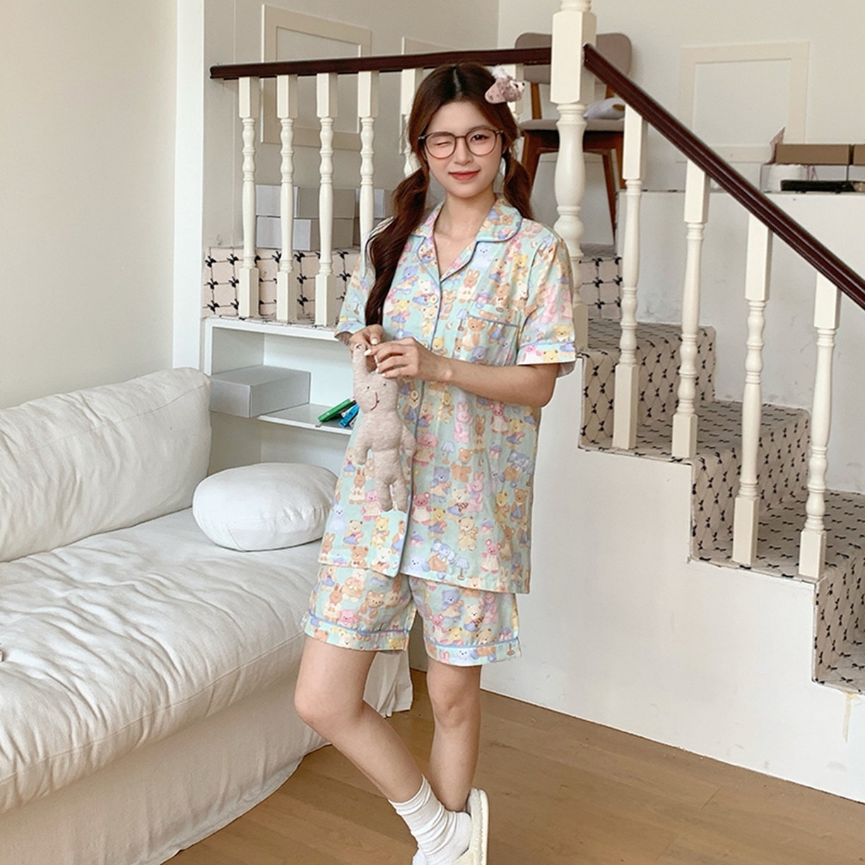 91家纺网 家纺一手货源 找家纺 爱思佳 2026新款全棉纯棉双层纱短袖睡衣系列 熊熊乐园