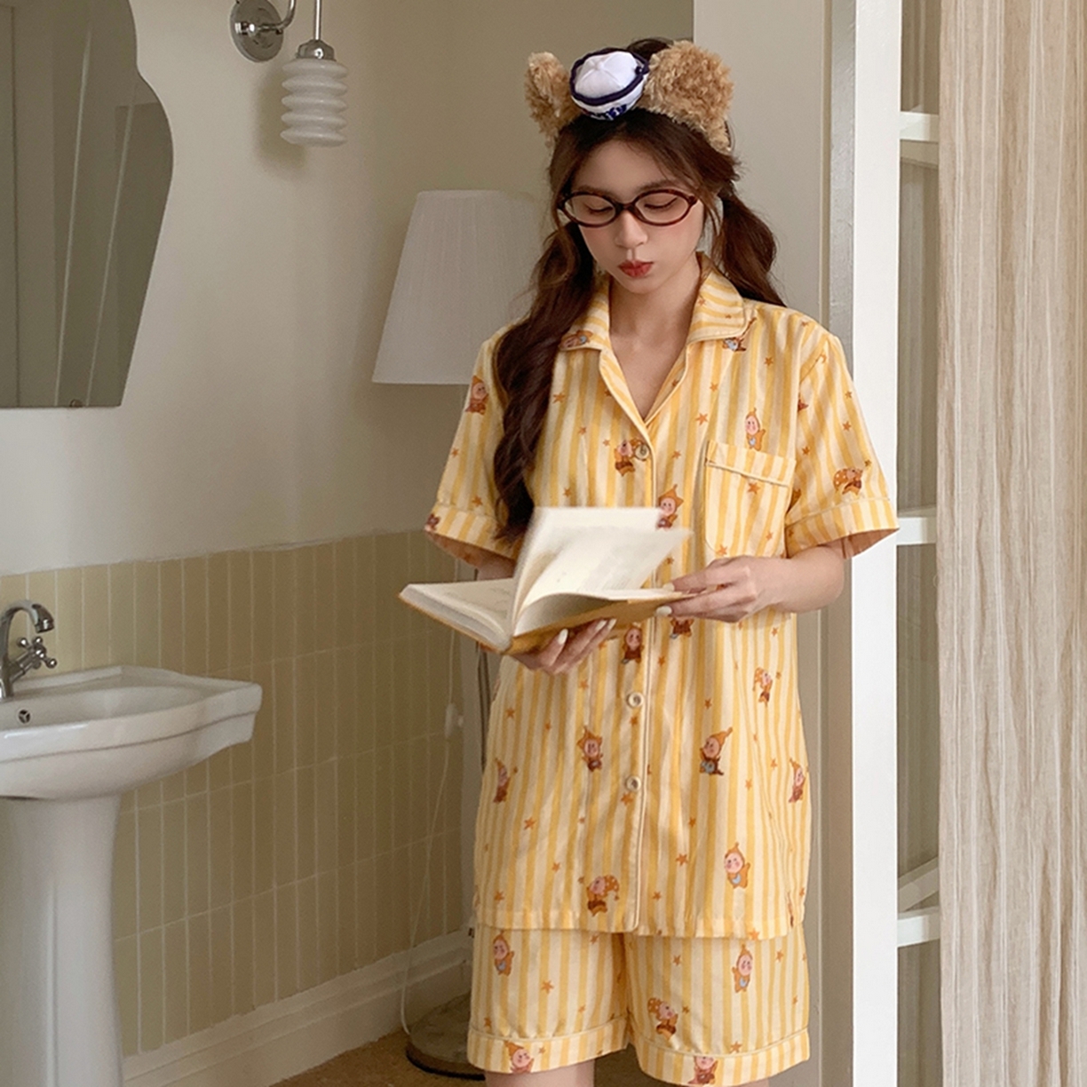 91家纺网 家纺一手货源 找家纺 爱思佳 2026新款全棉纯棉双层纱短袖睡衣系列 萌星