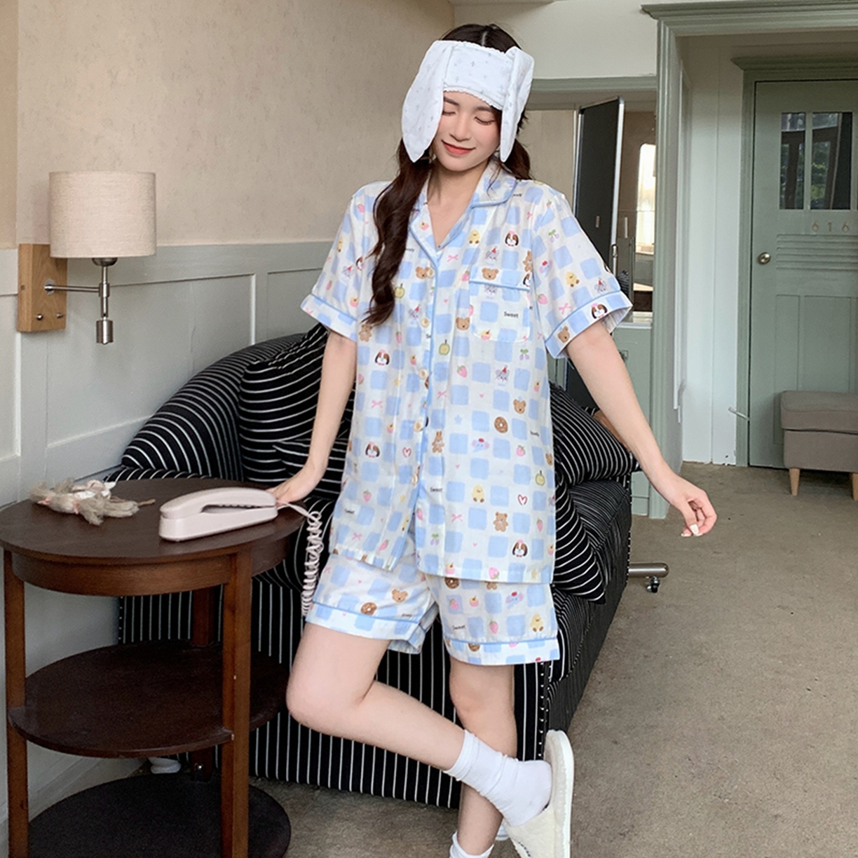 91家纺网 家纺一手货源 找家纺 爱思佳 2026新款全棉纯棉双层纱短袖睡衣系列 消消乐