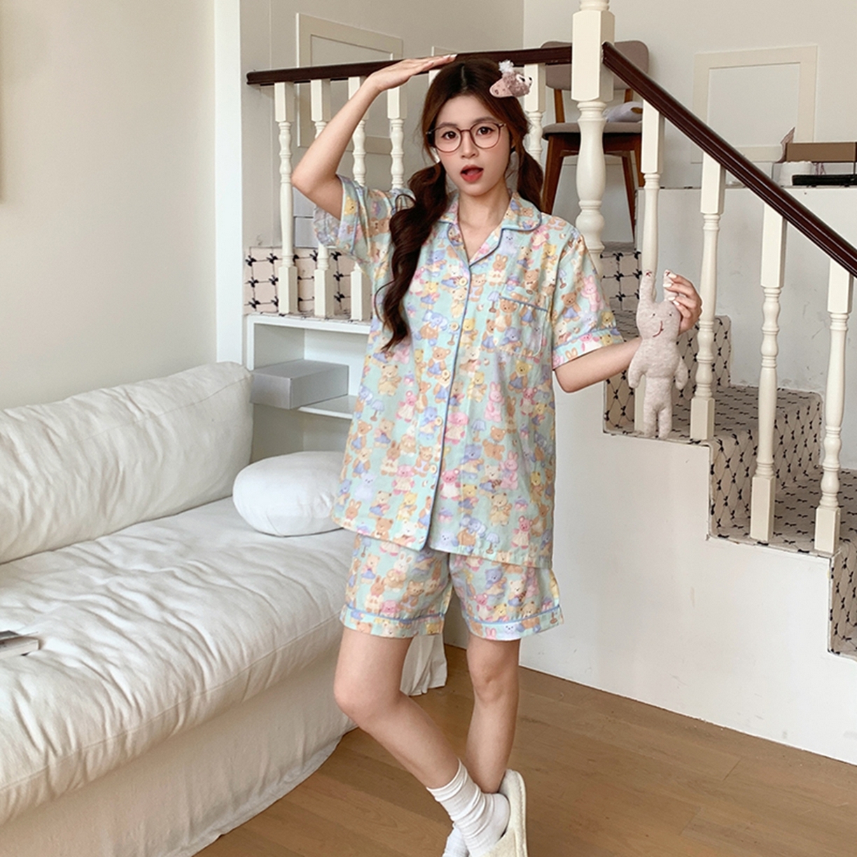 91家纺网 家纺一手货源 找家纺 爱思佳 2026新款全棉纯棉双层纱短袖睡衣系列 熊熊乐园