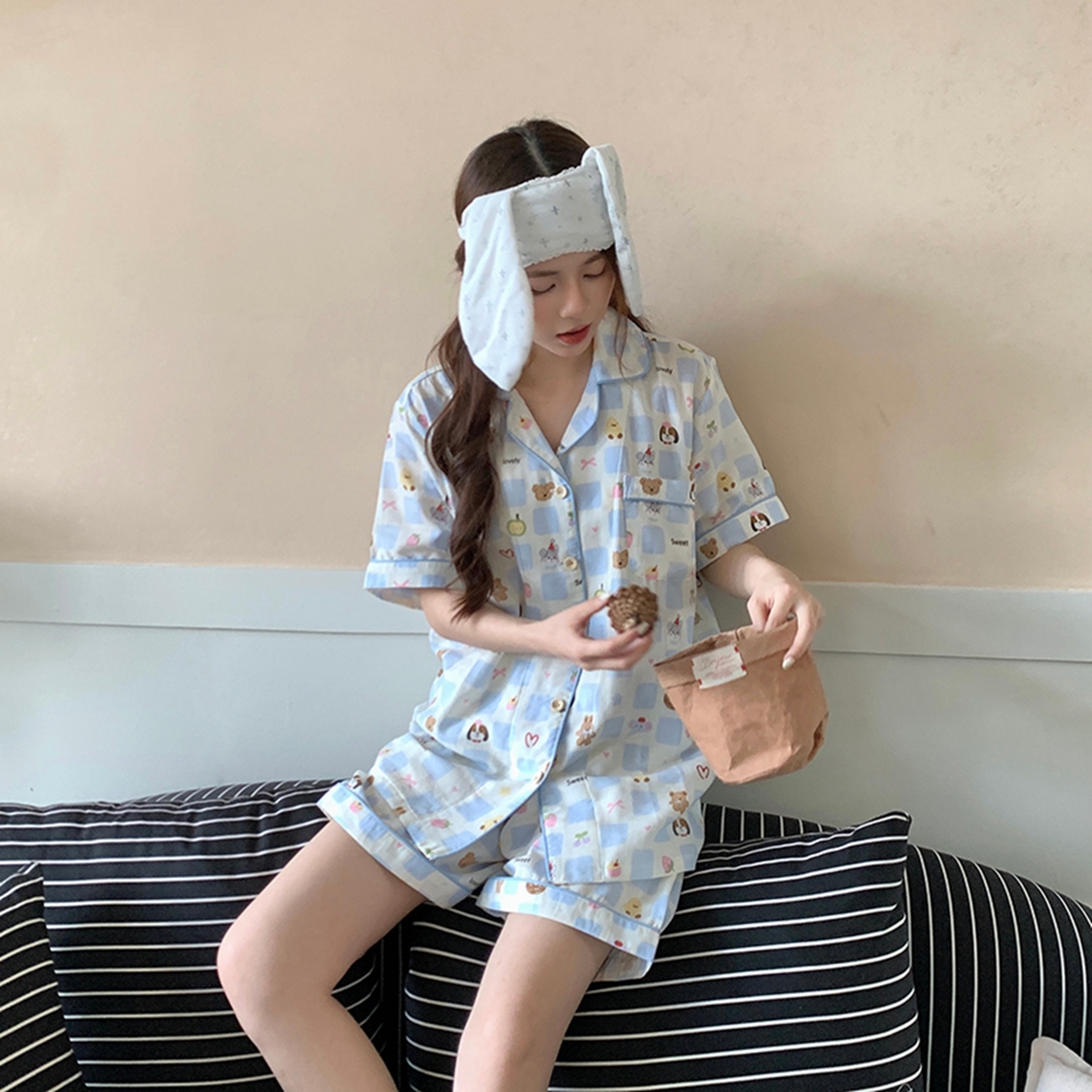 91家纺网 家纺一手货源 找家纺 爱思佳 2026新款全棉纯棉双层纱短袖睡衣系列 消消乐