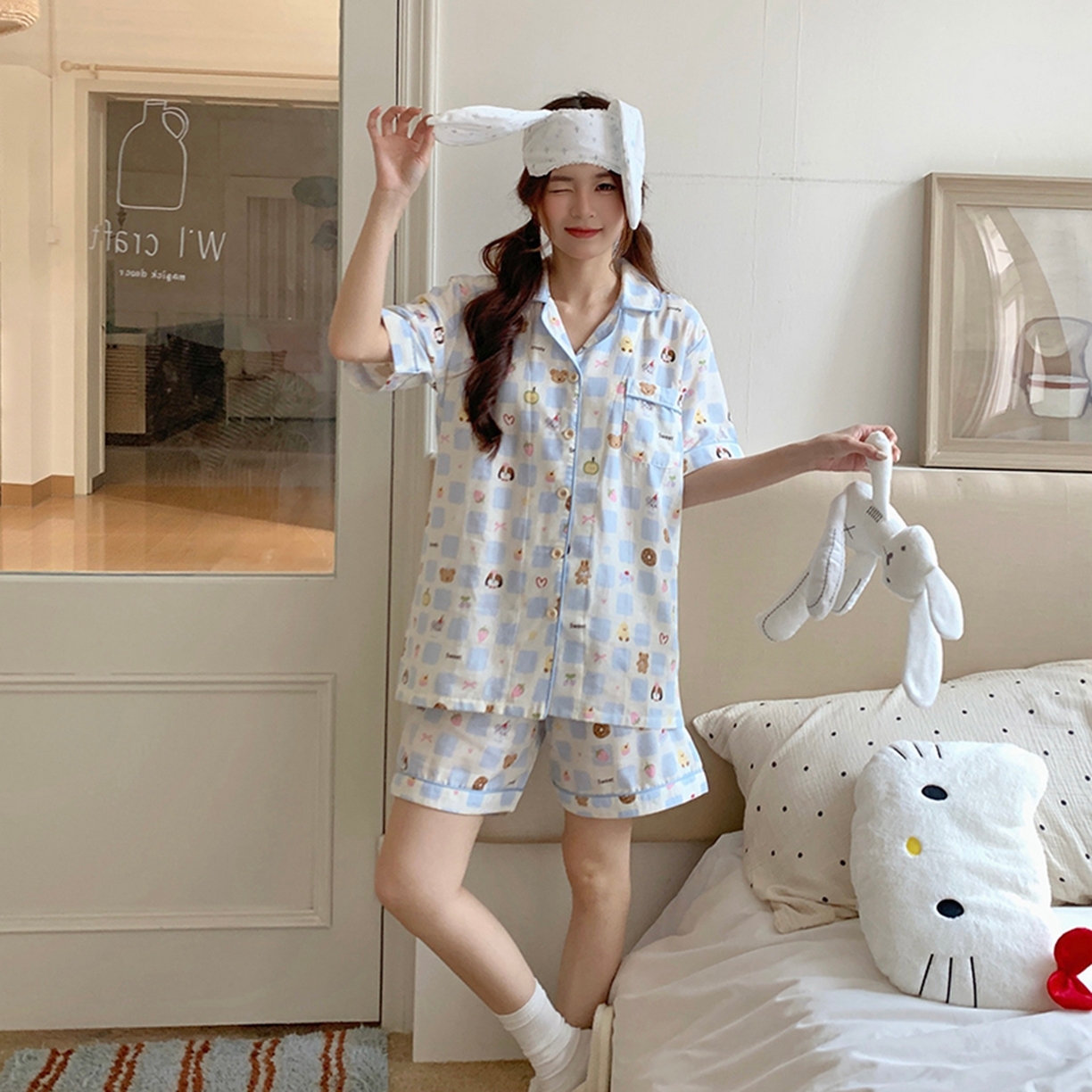 91家纺网 家纺一手货源 找家纺 爱思佳 2026新款全棉纯棉双层纱短袖睡衣系列 消消乐