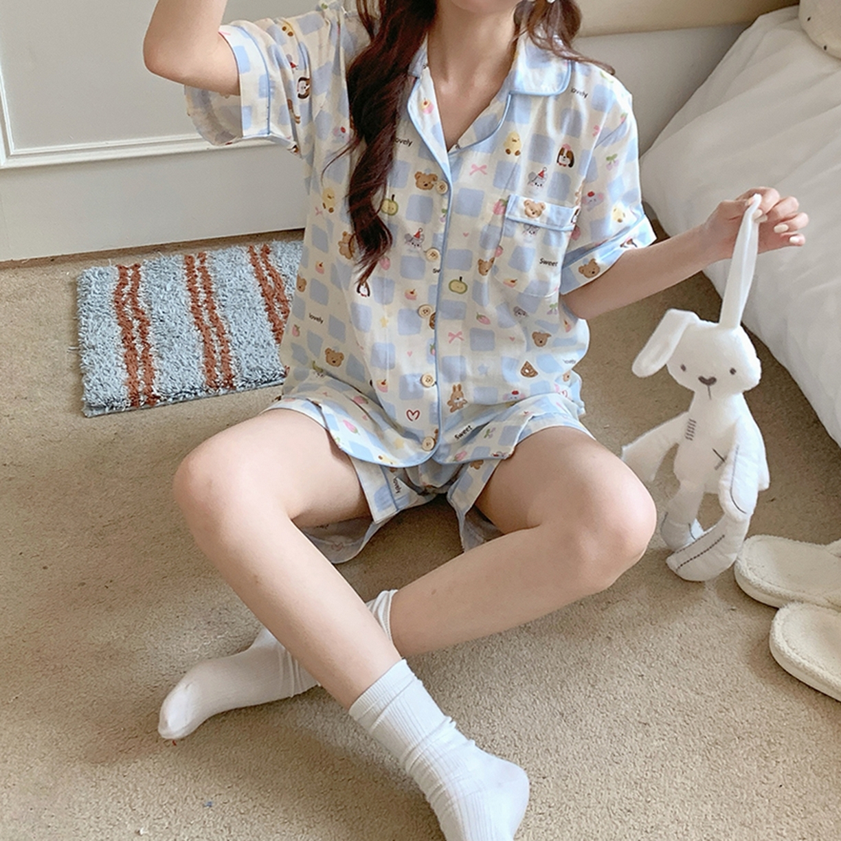 91家纺网 家纺一手货源 找家纺 爱思佳 2026新款全棉纯棉双层纱短袖睡衣系列 消消乐