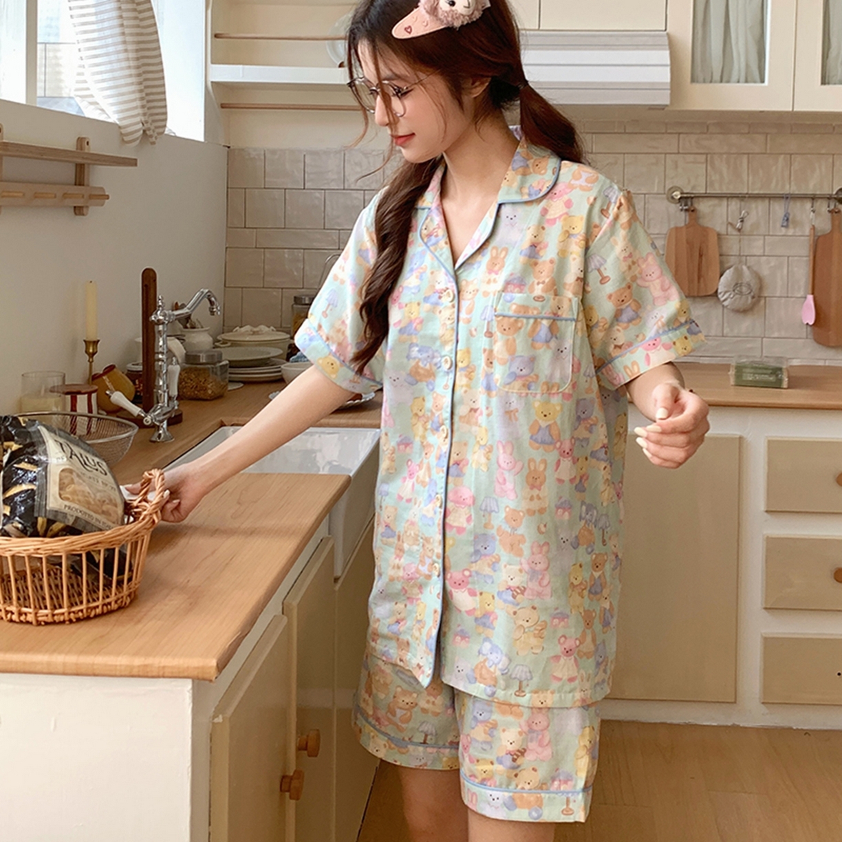 91家纺网 家纺一手货源 找家纺 爱思佳 2026新款全棉纯棉双层纱短袖睡衣系列 熊熊乐园