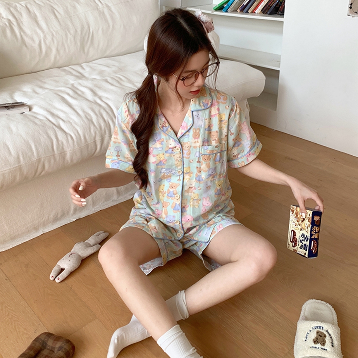 91家纺网 家纺一手货源 找家纺 爱思佳 2026新款全棉纯棉双层纱短袖睡衣系列 熊熊乐园