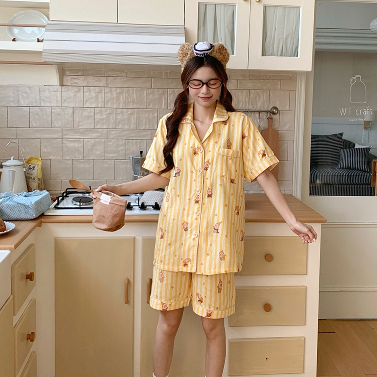 91家纺网 家纺一手货源 找家纺 爱思佳 2026新款全棉纯棉双层纱短袖睡衣系列 萌星