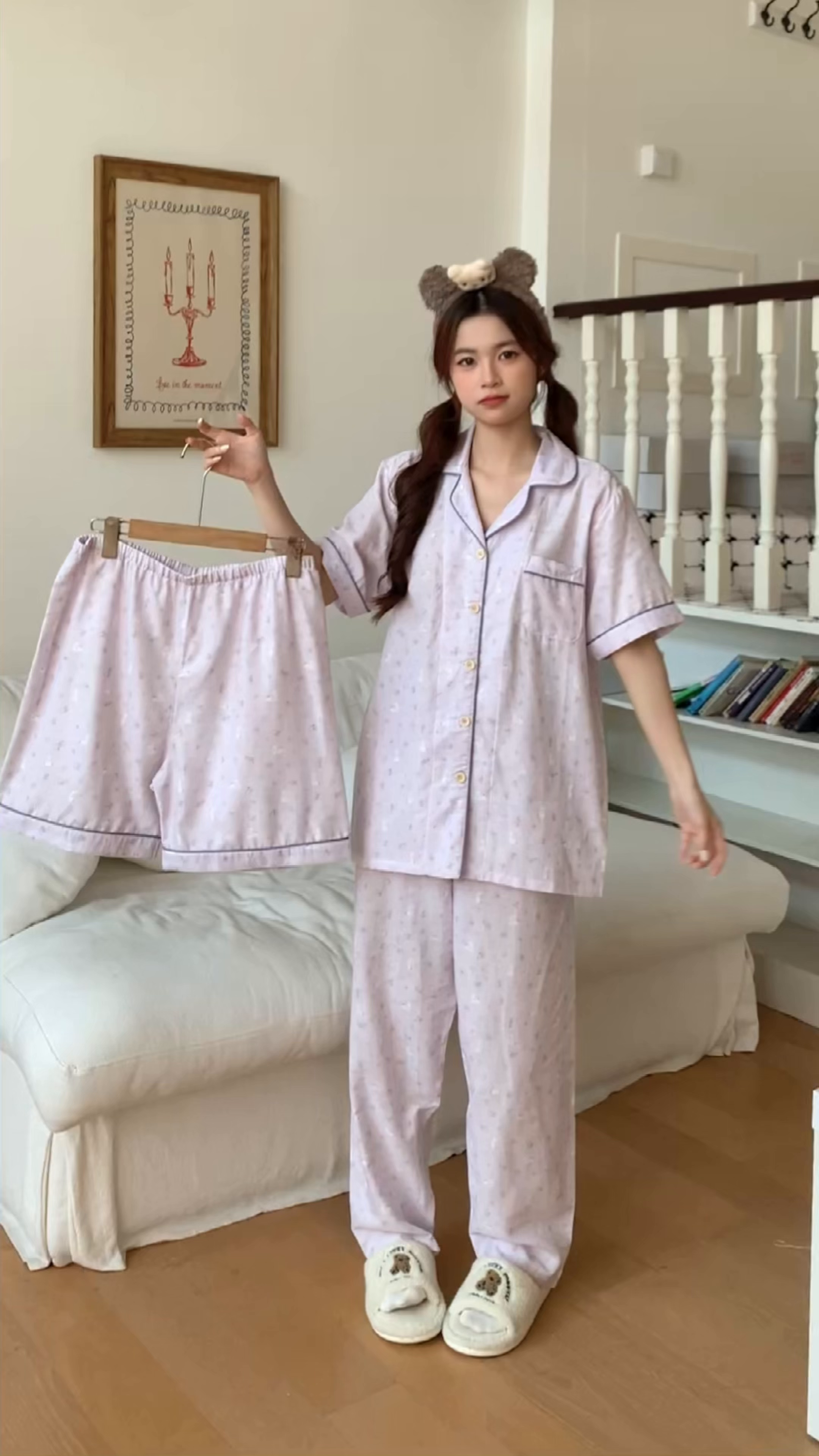 91家纺网 家纺一手货源 找家纺 爱思佳 2026新款全棉纯棉双层纱短袖睡衣系列 紫小兔