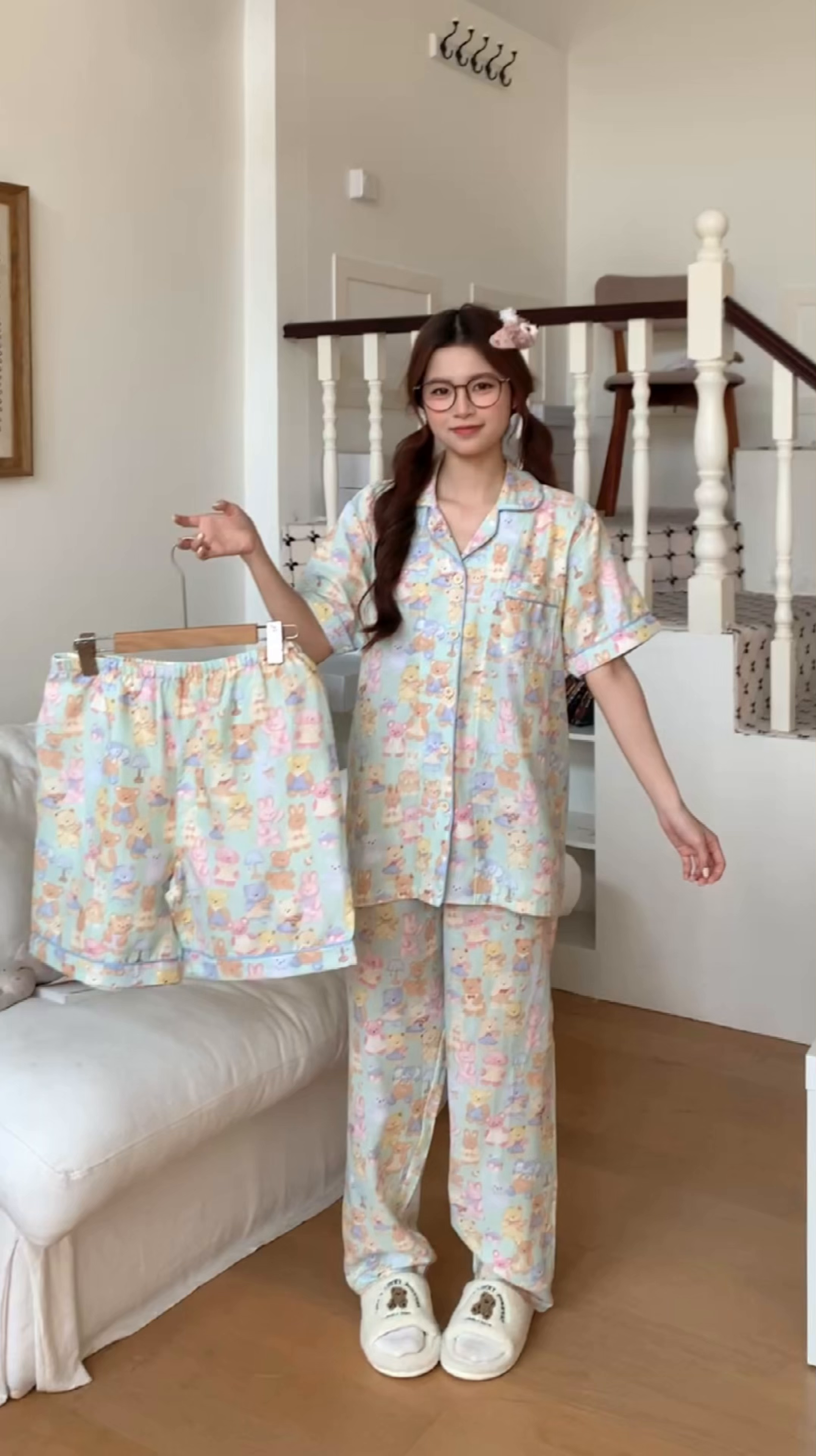 91家纺网 家纺一手货源 找家纺 爱思佳 2026新款全棉纯棉双层纱短袖睡衣系列 熊熊乐园