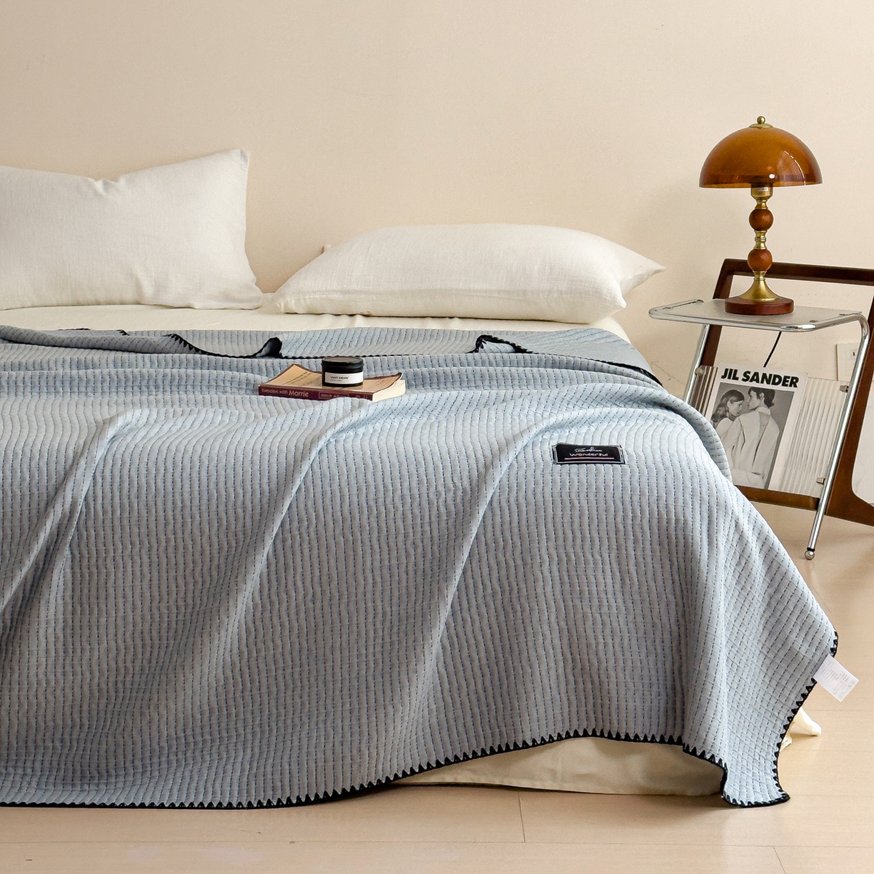 91家纺网 家纺一手货源 找家纺 云恋家纺 2026新款A类全棉毛巾被全棉学生午睡毯薄款夏被沙发空调被办公室披肩毯 初见-莱恩蓝