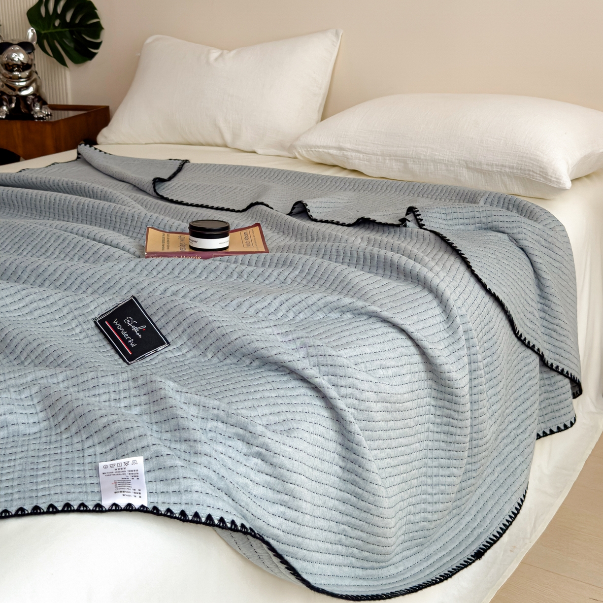 91家纺网 家纺一手货源 找家纺 云恋家纺 2026新款A类全棉毛巾被全棉学生午睡毯薄款夏被沙发空调被办公室披肩毯 初见-莱恩蓝