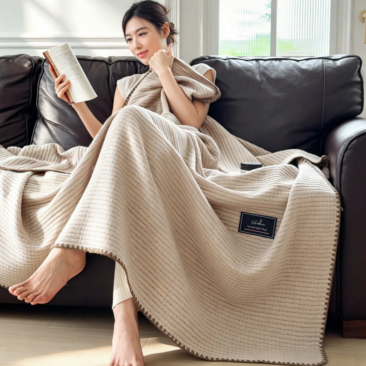 91家纺网 家纺一手货源 找家纺 云恋家纺 2026新款A类全棉毛巾被全棉学生午睡毯薄款夏被沙发空调被办公室披肩毯 初见-浅亚麻