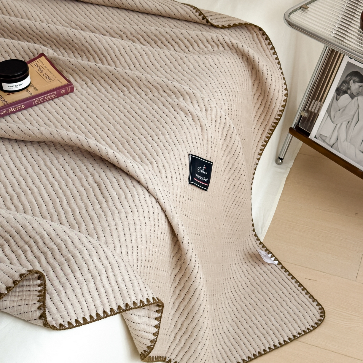 91家纺网 家纺一手货源 找家纺 云恋家纺 2026新款A类全棉毛巾被全棉学生午睡毯薄款夏被沙发空调被办公室披肩毯 初见-浅亚麻