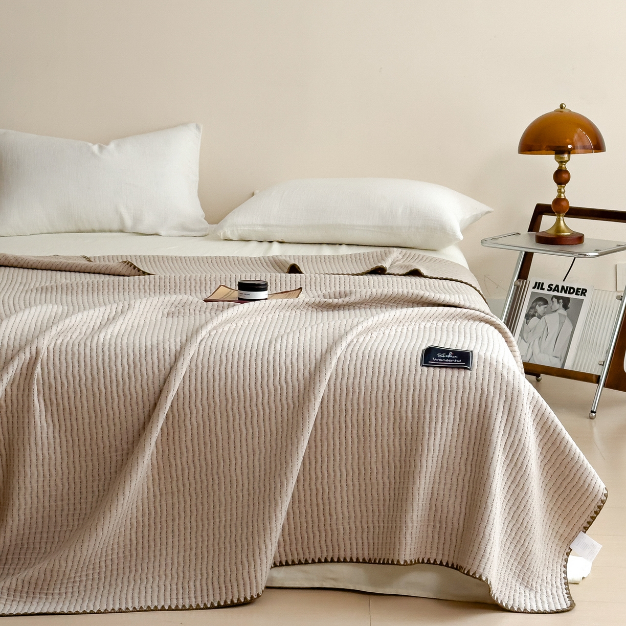 91家纺网 家纺一手货源 找家纺 云恋家纺 2026新款A类全棉毛巾被全棉学生午睡毯薄款夏被沙发空调被办公室披肩毯 初见-浅亚麻