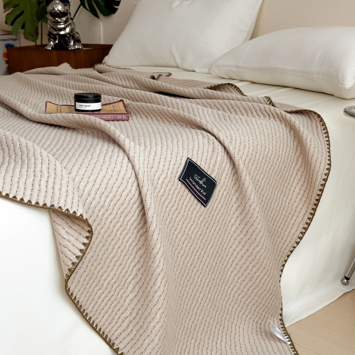 91家纺网 家纺一手货源 找家纺 云恋家纺 2026新款A类全棉毛巾被全棉学生午睡毯薄款夏被沙发空调被办公室披肩毯 初见-浅亚麻