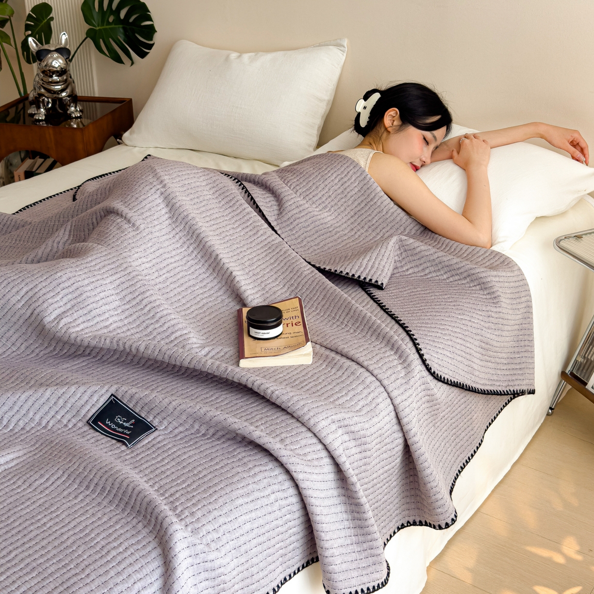 91家纺网 家纺一手货源 找家纺 云恋家纺 2026新款A类全棉毛巾被全棉学生午睡毯薄款夏被沙发空调被办公室披肩毯 初见-烟紫