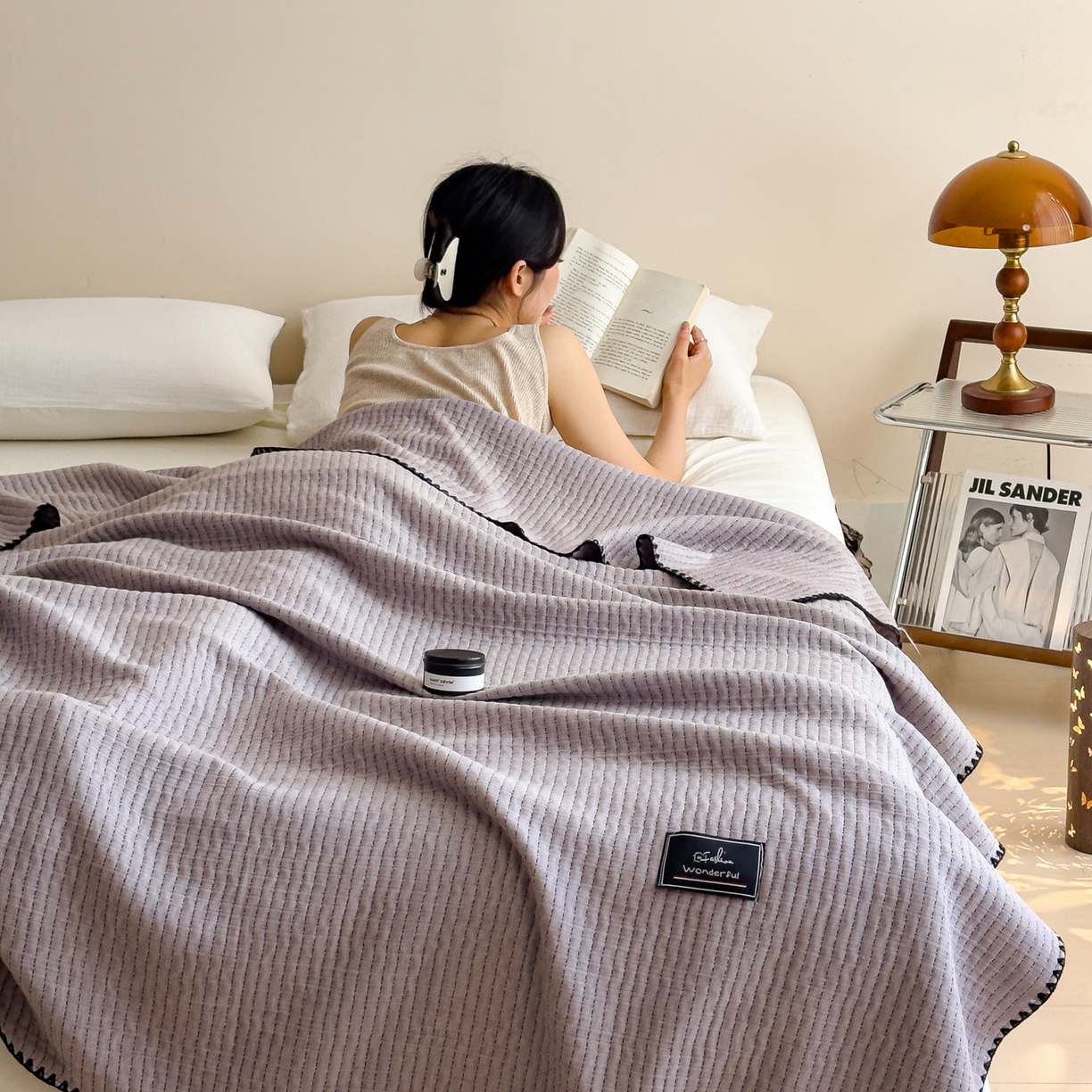 91家纺网 家纺一手货源 找家纺 云恋家纺 2026新款A类全棉毛巾被全棉学生午睡毯薄款夏被沙发空调被办公室披肩毯 初见-烟紫