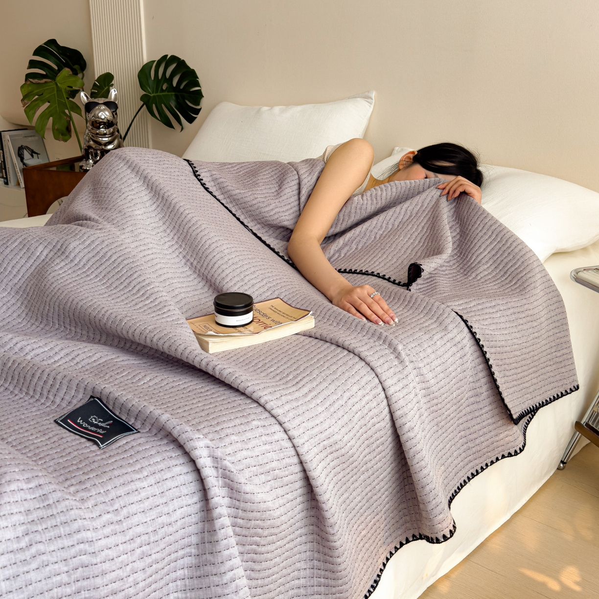 91家纺网 家纺一手货源 找家纺 云恋家纺 2026新款A类全棉毛巾被全棉学生午睡毯薄款夏被沙发空调被办公室披肩毯 初见-烟紫