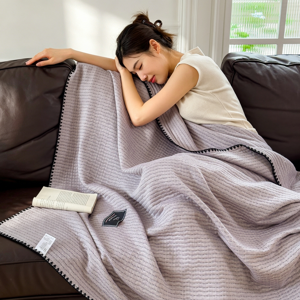 91家纺网 家纺一手货源 找家纺 云恋家纺 2026新款A类全棉毛巾被全棉学生午睡毯薄款夏被沙发空调被办公室披肩毯 初见-烟紫