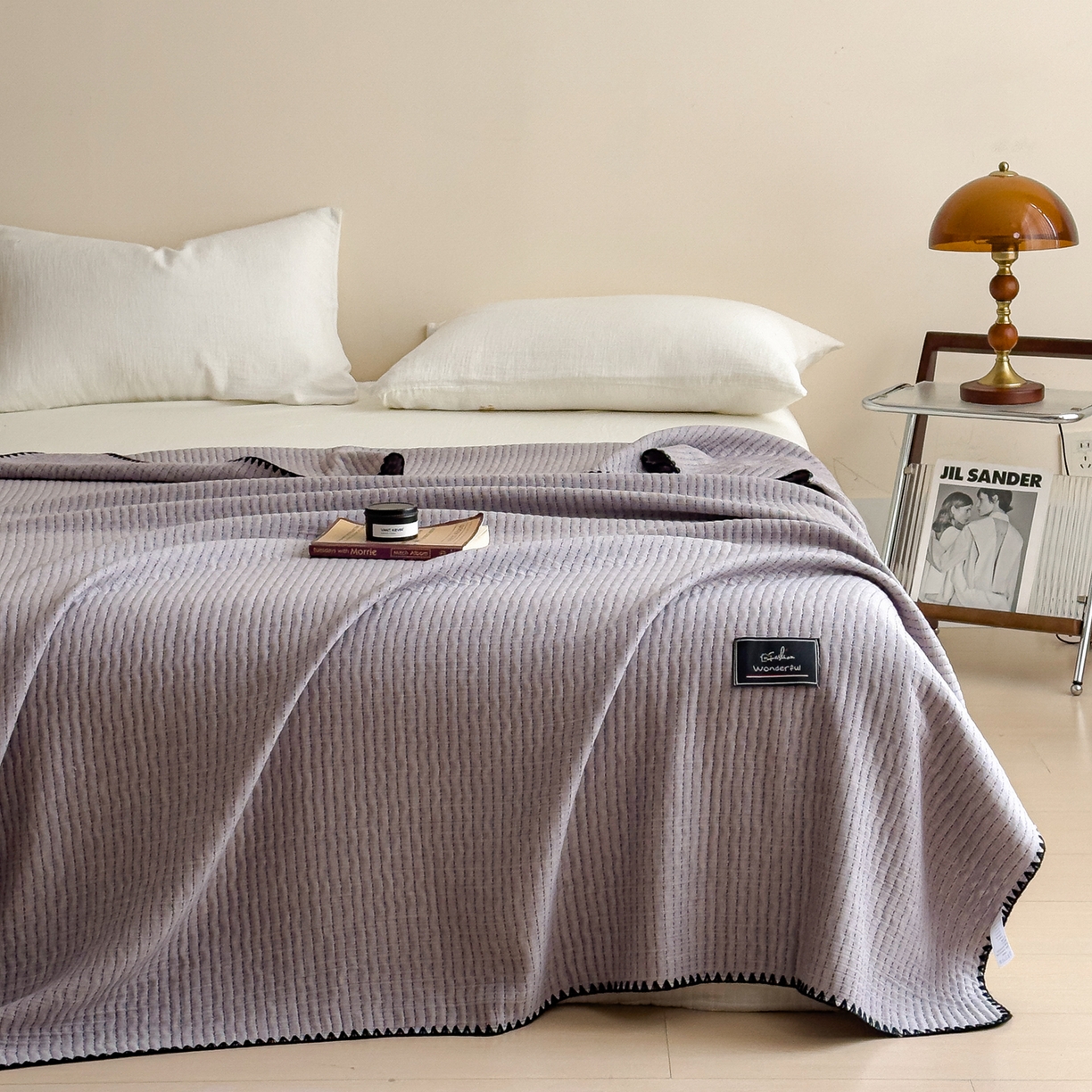 91家纺网 家纺一手货源 找家纺 云恋家纺 2026新款A类全棉毛巾被全棉学生午睡毯薄款夏被沙发空调被办公室披肩毯 初见-烟紫