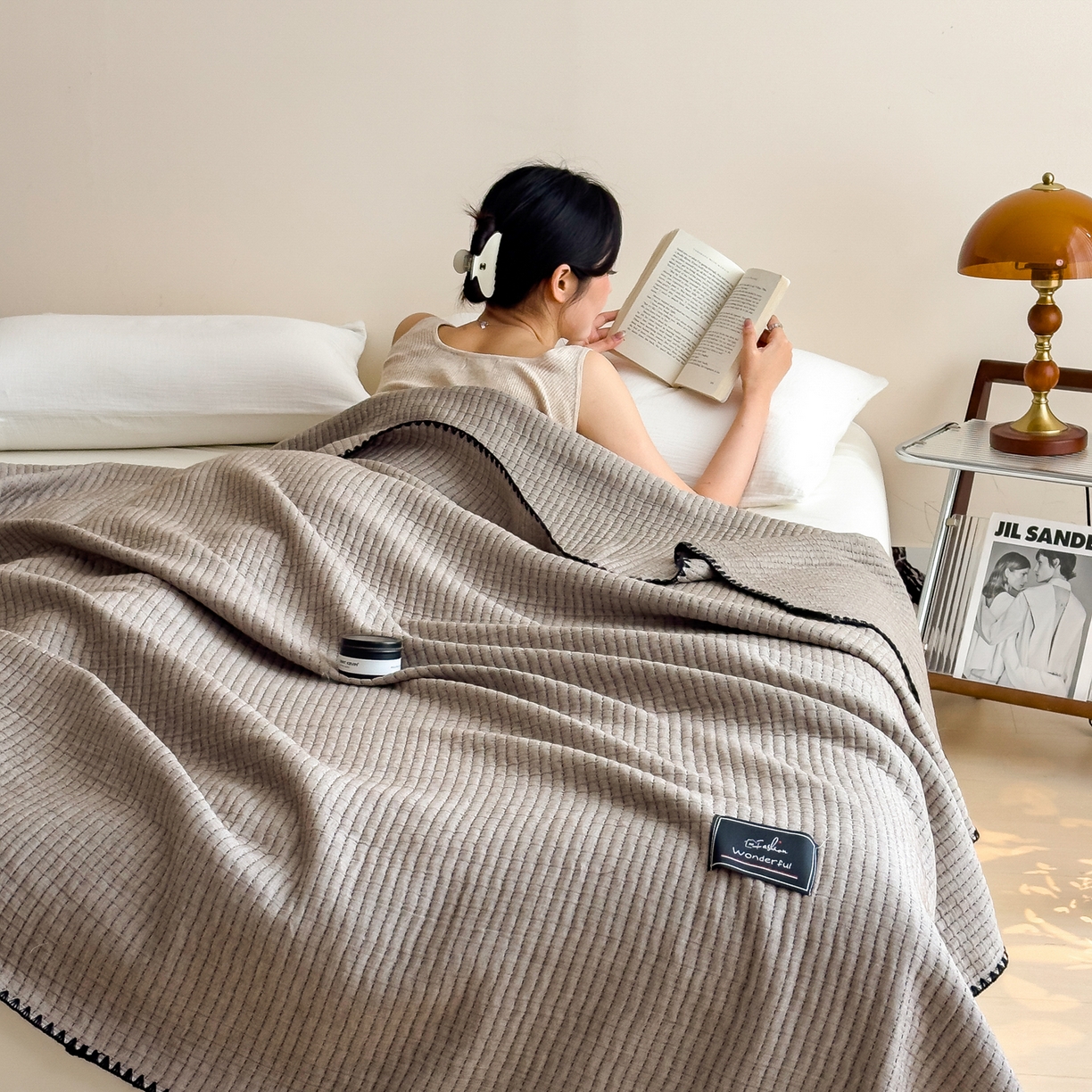 91家纺网 家纺一手货源 找家纺 云恋家纺 2026新款A类全棉毛巾被全棉学生午睡毯薄款夏被沙发空调被办公室披肩毯 初见-椰蓉灰