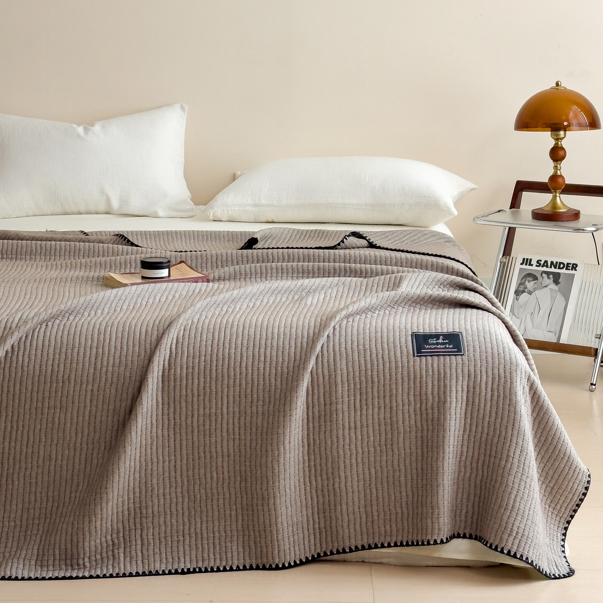 91家纺网 家纺一手货源 找家纺 云恋家纺 2026新款A类全棉毛巾被全棉学生午睡毯薄款夏被沙发空调被办公室披肩毯 初见-椰蓉灰