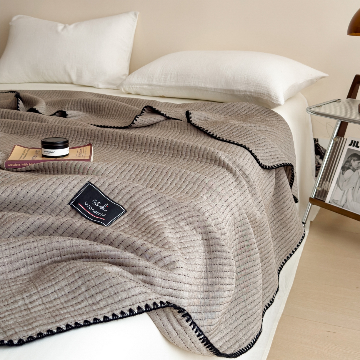 91家纺网 家纺一手货源 找家纺 云恋家纺 2026新款A类全棉毛巾被全棉学生午睡毯薄款夏被沙发空调被办公室披肩毯 初见-椰蓉灰