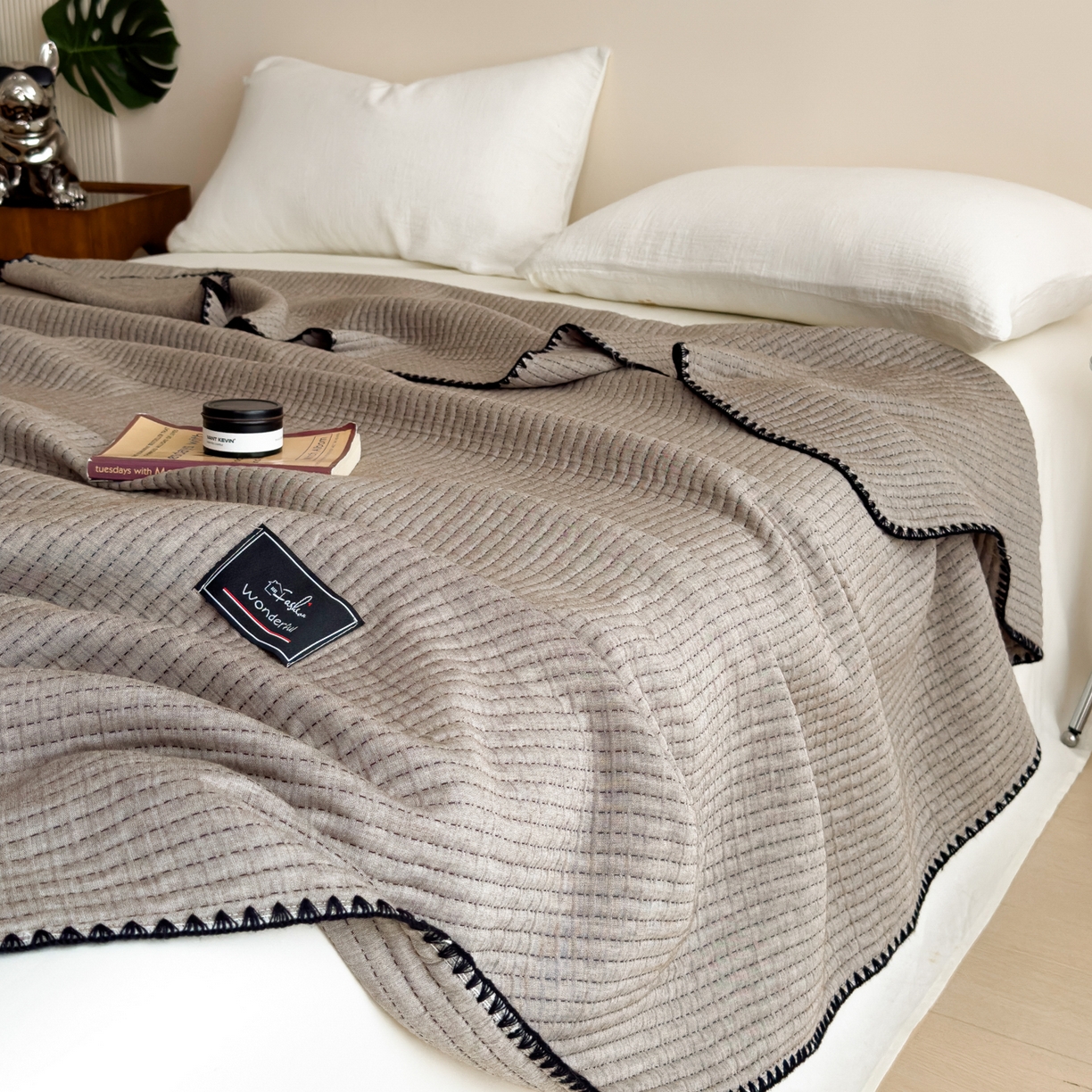 91家纺网 家纺一手货源 找家纺 云恋家纺 2026新款A类全棉毛巾被全棉学生午睡毯薄款夏被沙发空调被办公室披肩毯 初见-椰蓉灰